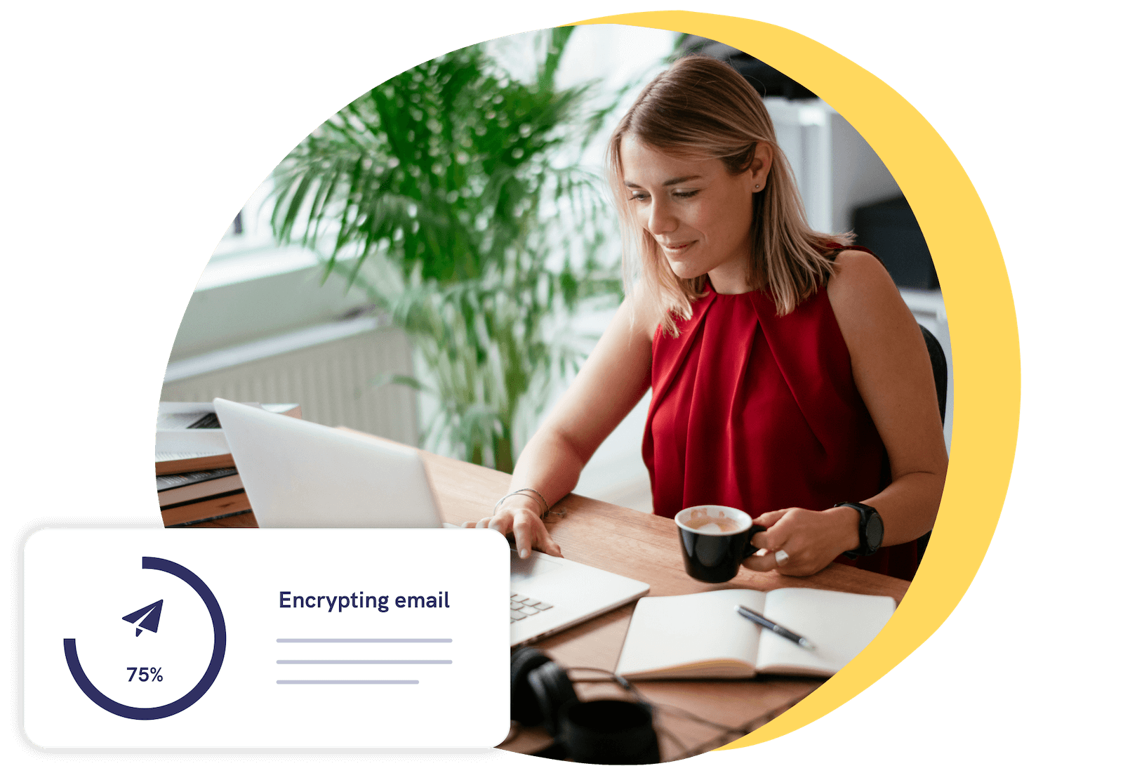 Woman encrypting emails to clients